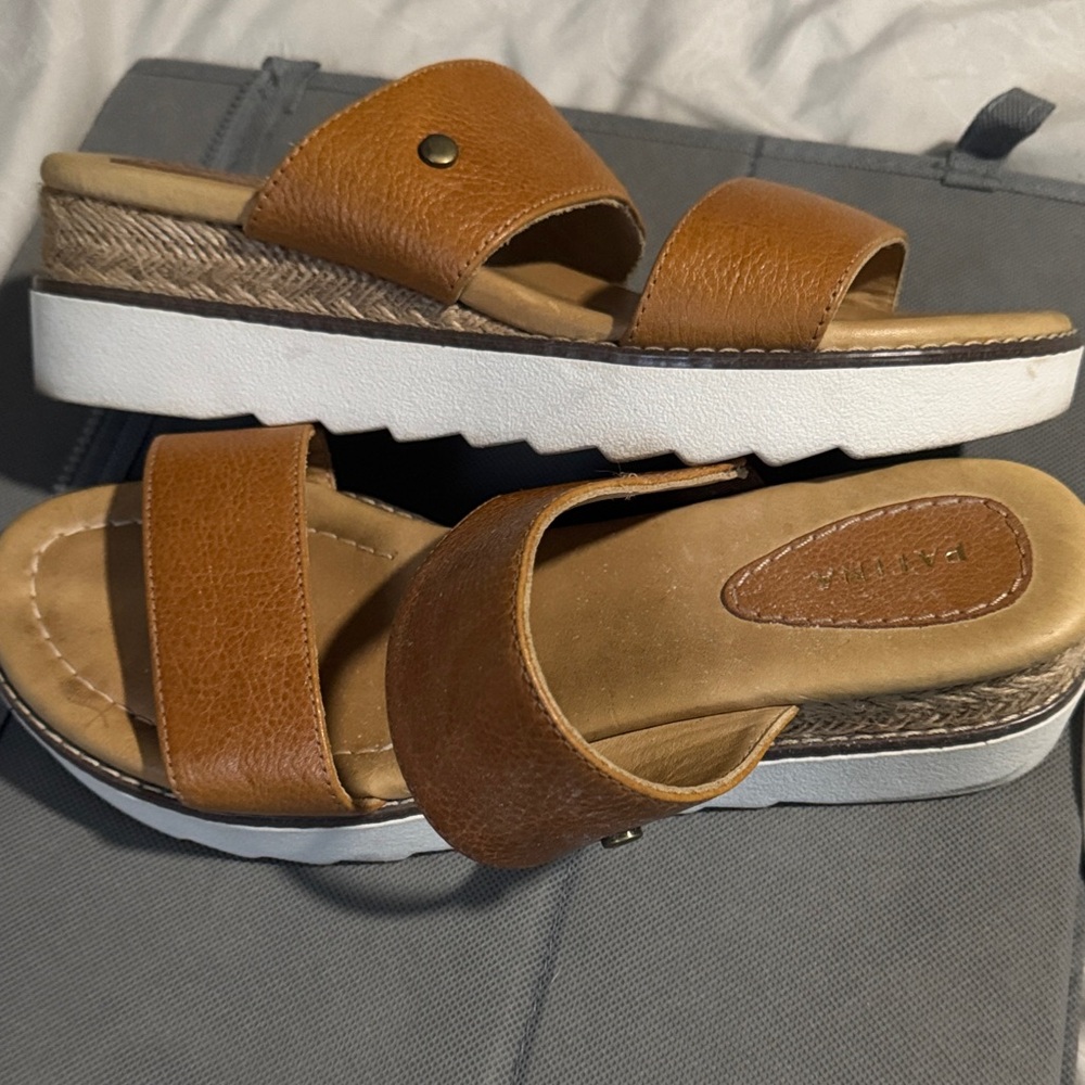 Portland Leather Goods Patina Brown Leather Slides Size 8 - Picture 6 of 6